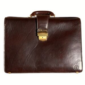 Maxwell Scott Brown Leather Basilio Briefcase Dark Brown